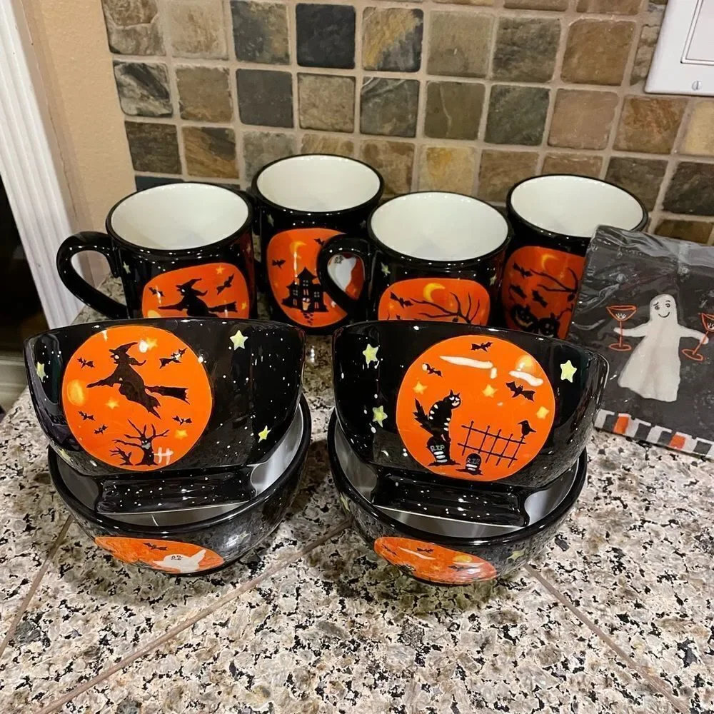 Certified International Halloween Vintage Bowls and Mug Set of 8!!